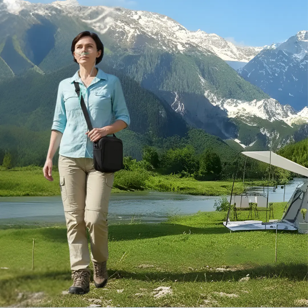 Woman enjoying portable oxygen therapy